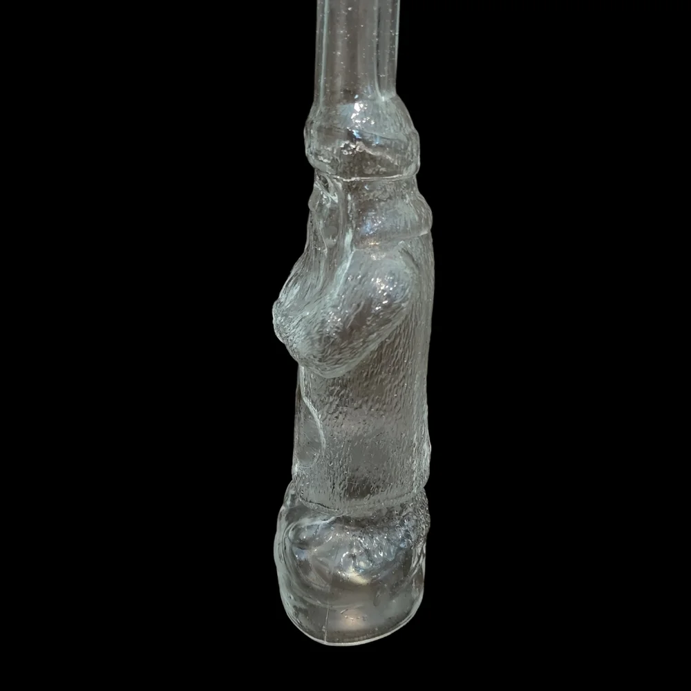 Vintage Clear Glass Asian Man Whiskey Bottle Fu Manchu Mustache 12.25 in. Tall